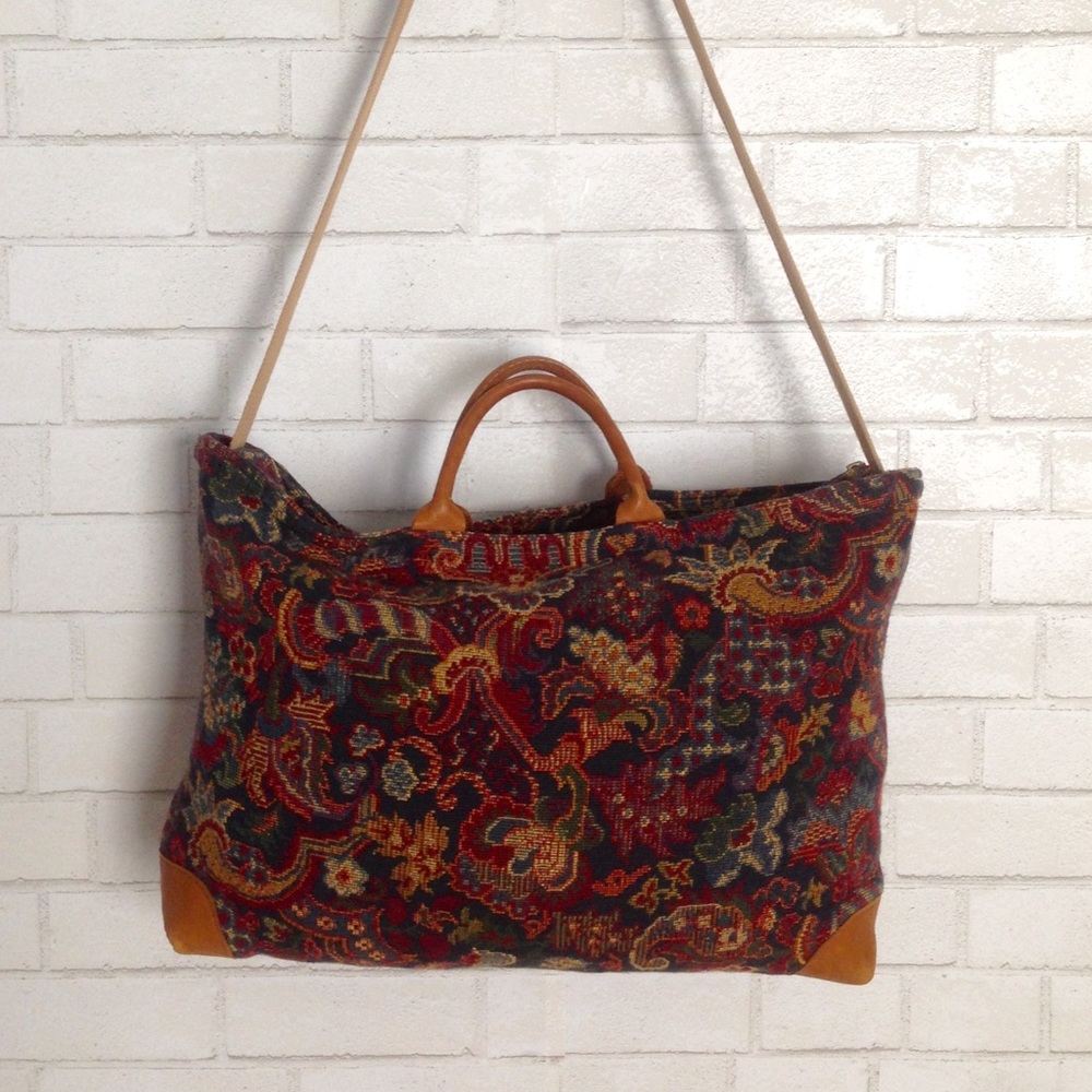 Vintage Floral Tapestry Bag Overnight Travel Tote